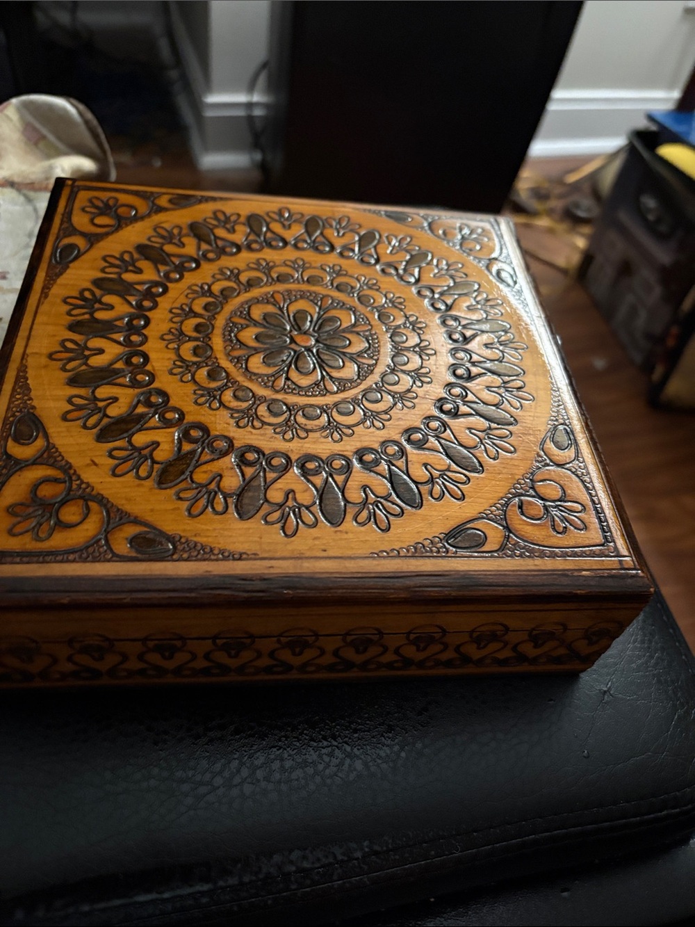 Vintage Polish FolkArt Wood Large Trinket Box
Crafted By Pyrography 1960-1980